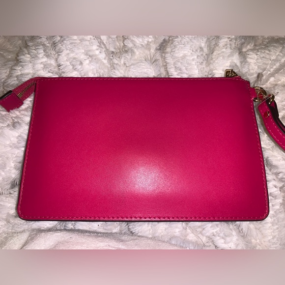 Michael Kors Ultra Pink Gold Studded Gusset Wristlet Clutch Leather Bag